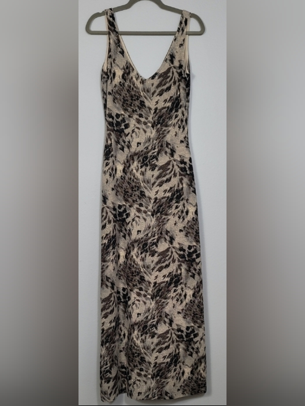 Vintage Cache Leopard Maxi Dress Size L Sparkly Animal Print Formal Gala Evening